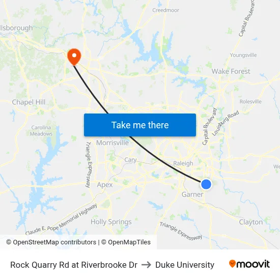 Rock Quarry Rd at Riverbrooke Dr to Duke University map