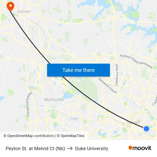 Peyton St. at Melvid Ct (Nb) to Duke University map