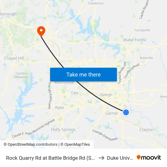 Rock Quarry Rd at Battle Bridge Rd (Shoppes at Bat to Duke University map