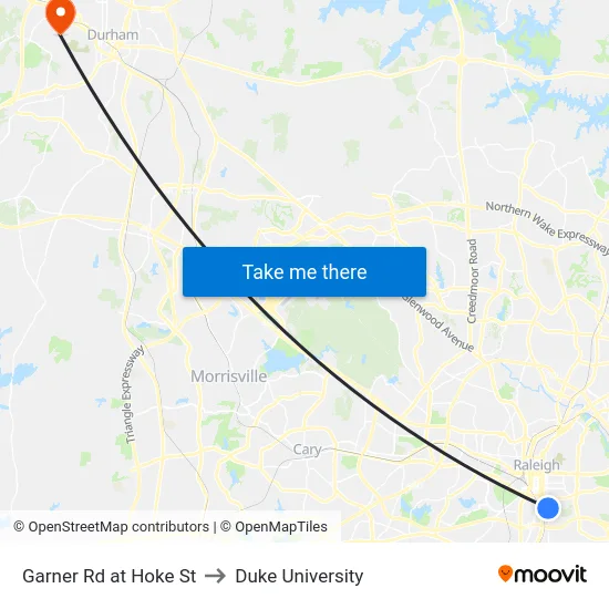 Garner Rd at Hoke St to Duke University map