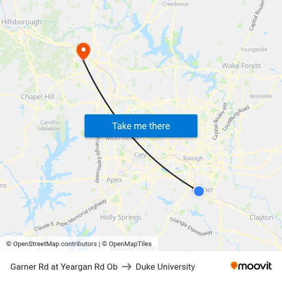 Garner Rd at Yeargan Rd Ob to Duke University map