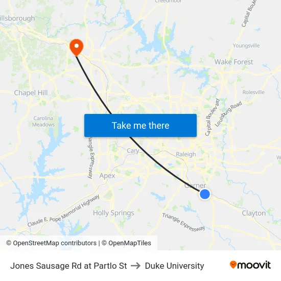 Jones Sausage Rd at Partlo St to Duke University map