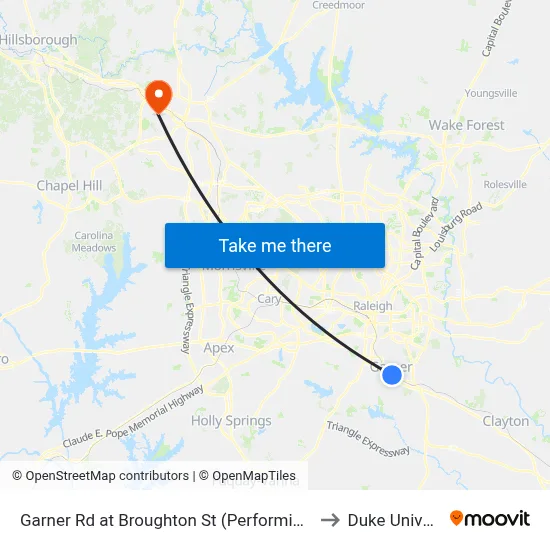 Garner Rd at Broughton St (Performing Arts Ctr) to Duke University map