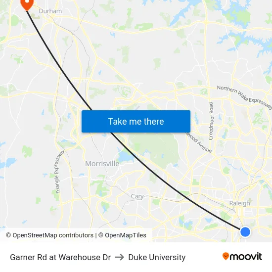 Garner Rd at Warehouse Dr to Duke University map