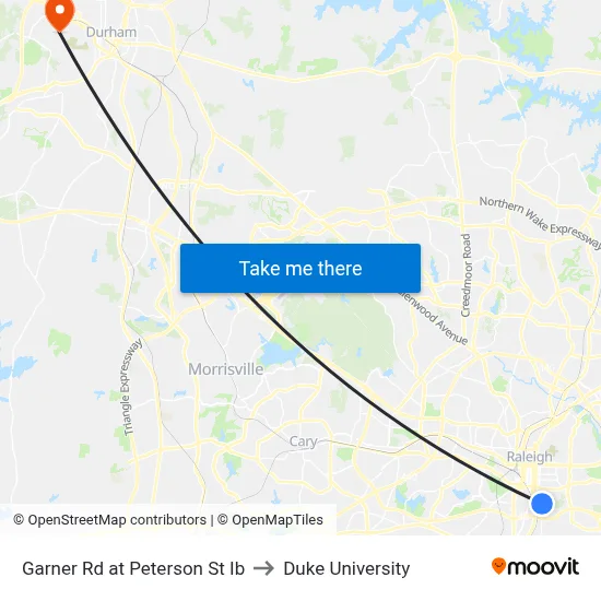 Garner Rd at Peterson St Ib to Duke University map