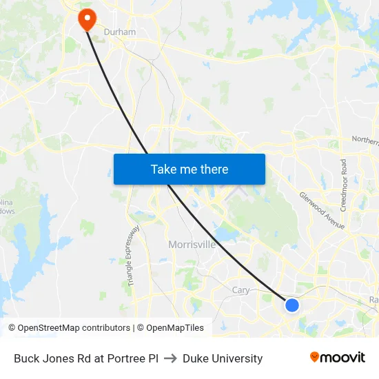 Buck Jones Rd at Portree Pl to Duke University map