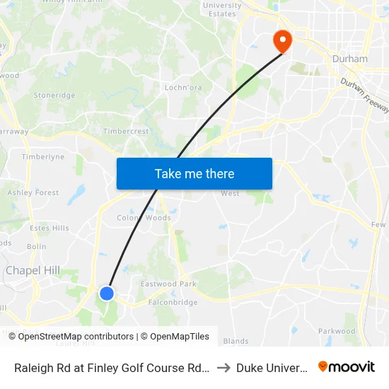 Raleigh Rd at Finley Golf Course Rd (Eb) to Duke University map