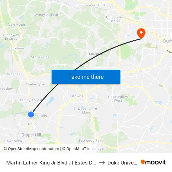 Martin Luther King Jr Blvd at Estes Dr (Ymca) to Duke University map