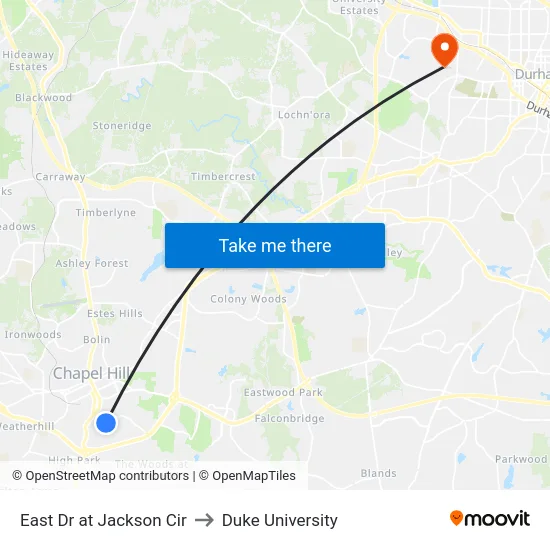 East Dr at Jackson Cir to Duke University map