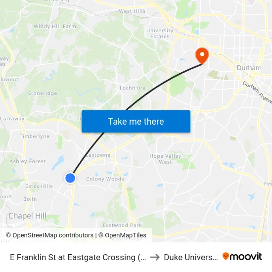 E Franklin St at Eastgate Crossing (Eb) to Duke University map