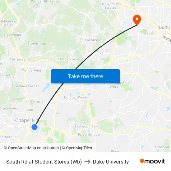 South Rd at Student Stores (Wb) to Duke University map