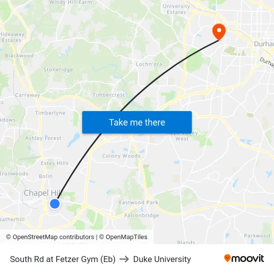 South Rd at Fetzer Gym (Eb) to Duke University map