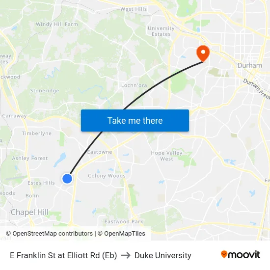 E Franklin St at Elliott Rd (Eb) to Duke University map