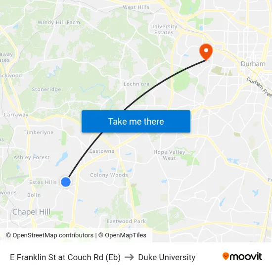 E Franklin St at Couch Rd (Eb) to Duke University map