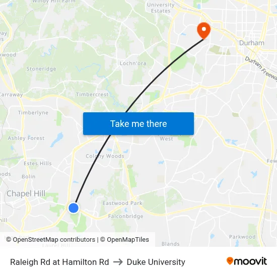 Raleigh Rd at Hamilton Rd to Duke University map