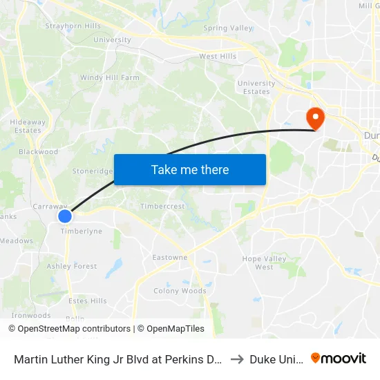 Martin Luther King Jr Blvd at Perkins Dr (Chapel Hill North) to Duke University map