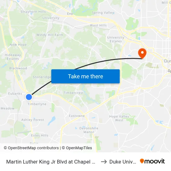 Martin Luther King Jr Blvd at Chapel Hill North (Sb) to Duke University map