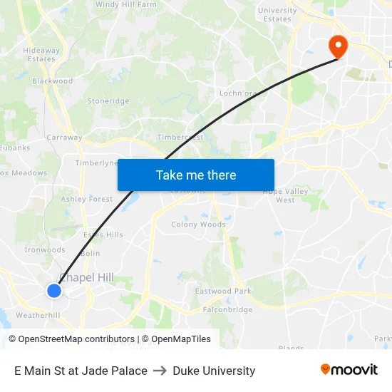 E Main St at Jade Palace to Duke University map