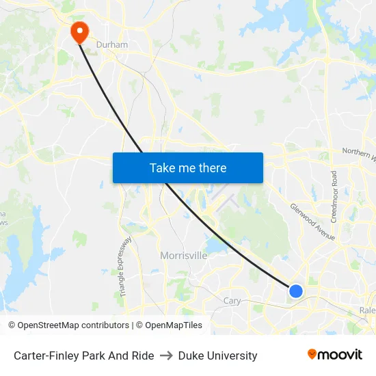 Carter-Finley Park And Ride to Duke University map