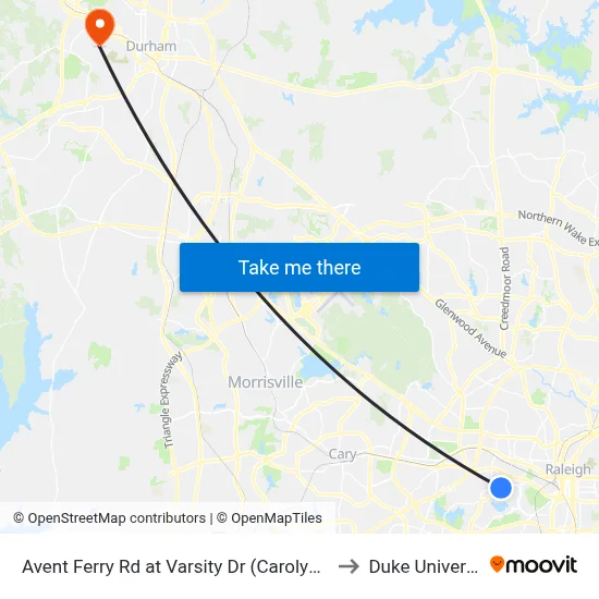 Avent Ferry Rd at Varsity Dr (Carolyn Apts) to Duke University map