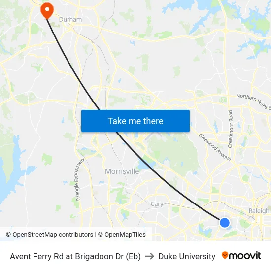 Avent Ferry Rd at Brigadoon Dr (Eb) to Duke University map