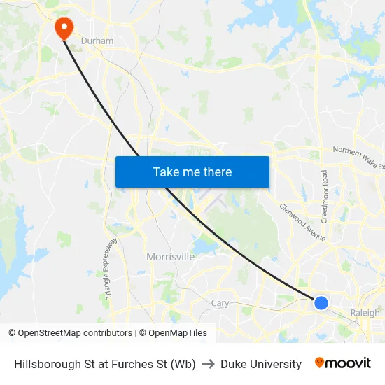 Hillsborough St at Furches St (Wb) to Duke University map
