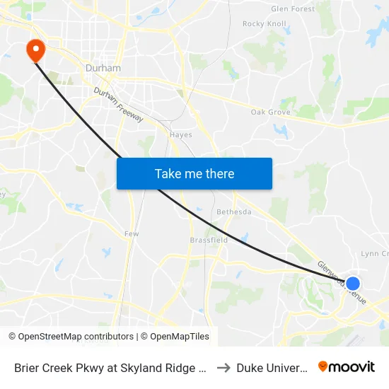 Brier Creek Pkwy at Skyland Ridge Pkwy to Duke University map