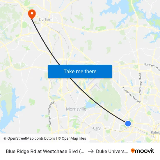 Blue Ridge Rd at Westchase Blvd (Nb) to Duke University map