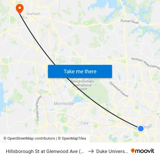 Hillsborough St at Glenwood Ave (Wb) to Duke University map