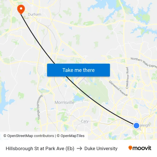 Hillsborough St at Park Ave (Eb) to Duke University map
