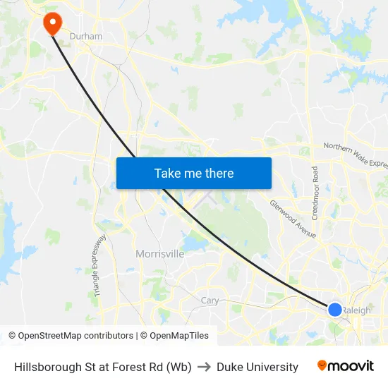 Hillsborough St at Forest Rd (Wb) to Duke University map