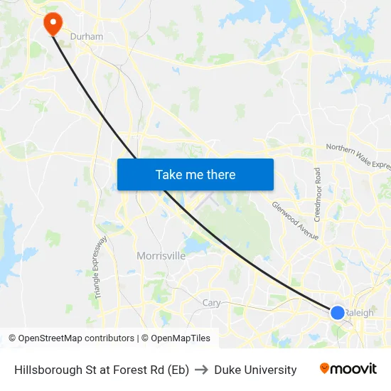 Hillsborough St at Forest Rd (Eb) to Duke University map