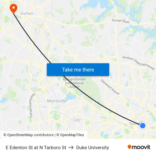 E Edenton St at N Tarboro St to Duke University map