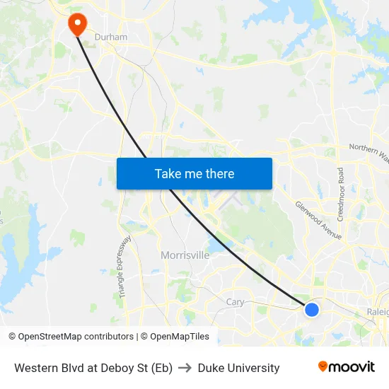 Western Blvd at Deboy St (Eb) to Duke University map