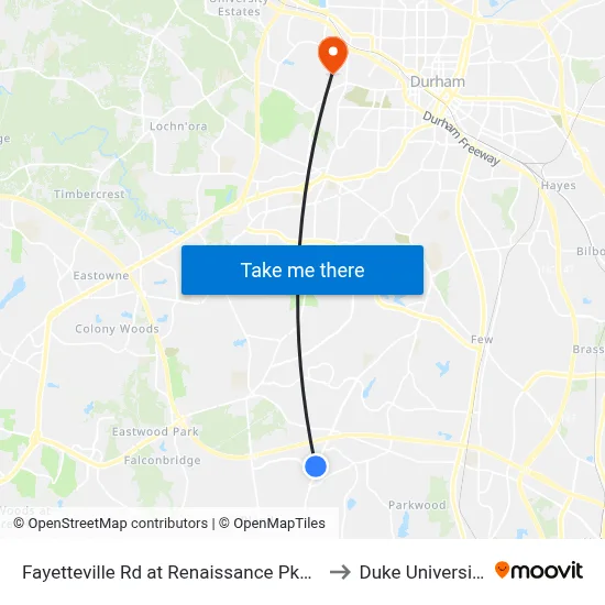 Fayetteville Rd at Renaissance Pkwy to Duke University map
