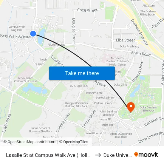 Lasalle St at Campus Walk Ave (Holly Hill Apts) to Duke University map