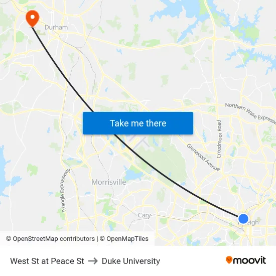 West St at Peace St to Duke University map