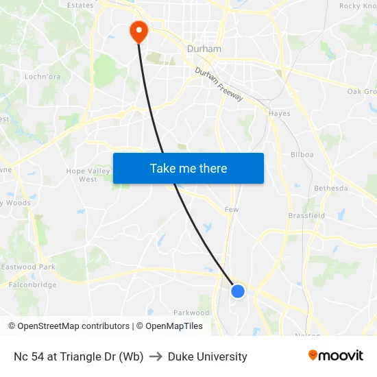 Nc 54 at Triangle Dr (Wb) to Duke University map