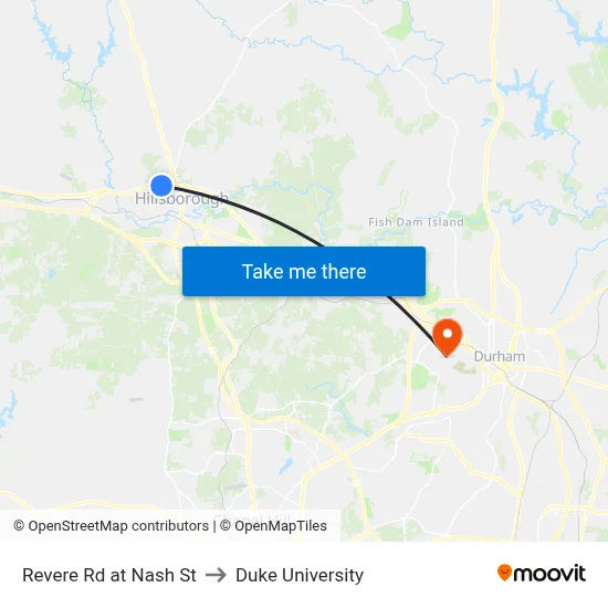 Revere Rd at Nash St to Duke University map