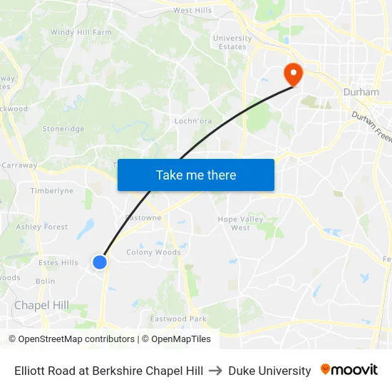 Elliott Road at Berkshire Chapel Hill to Duke University map