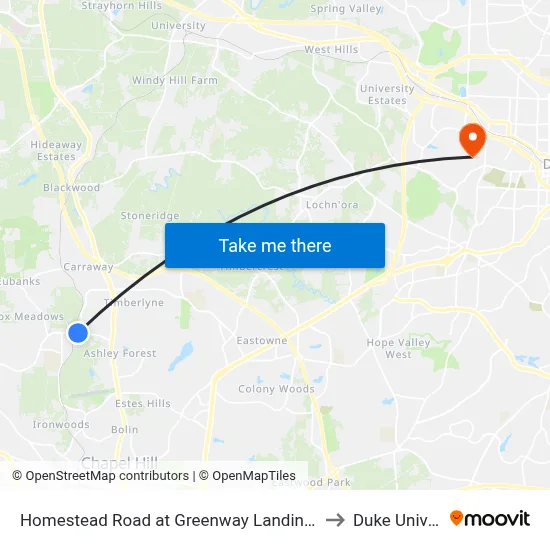 Homestead Road at Greenway Landing Northbound to Duke University map
