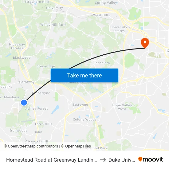 Homestead Road at Greenway Landing Southbound to Duke University map