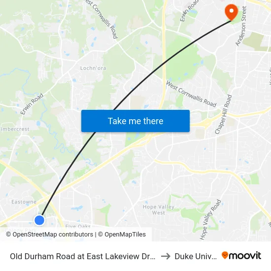 Old Durham Road at East Lakeview Drive Westbound to Duke University map