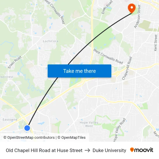 Old Chapel Hill Road at Huse Street to Duke University map