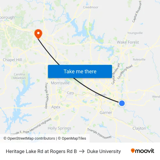 Heritage Lake Rd at Rogers Rd B to Duke University map