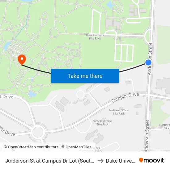Anderson St at Campus Dr Lot (Southbound) to Duke University map