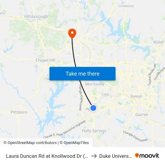 Laura Duncan Rd at Knollwood Dr (Sb) to Duke University map