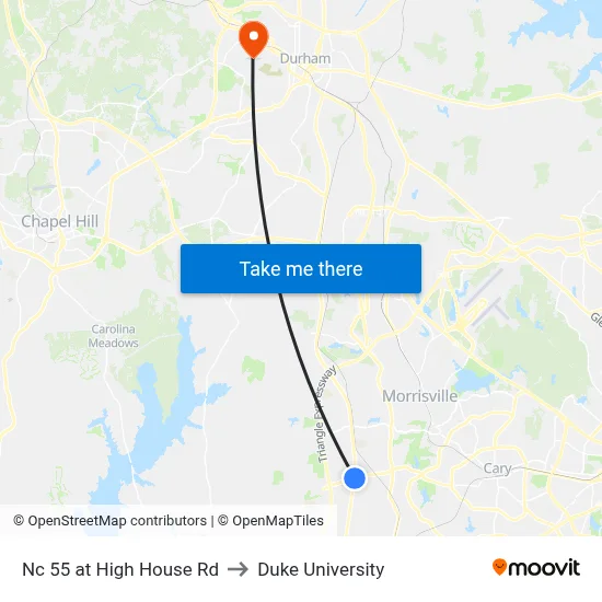 Nc 55 at High House Rd to Duke University map