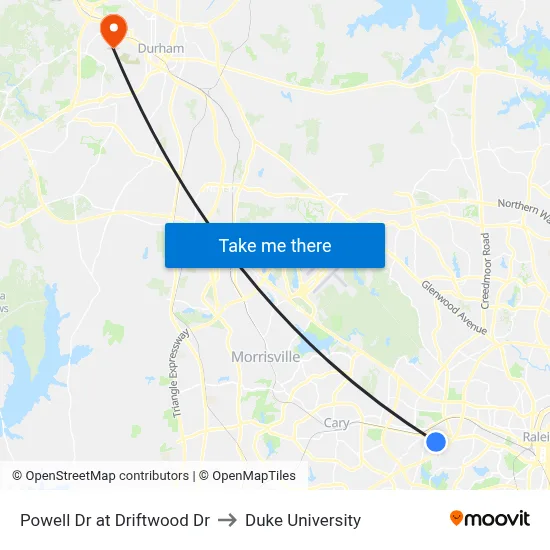Powell Dr at Driftwood Dr to Duke University map