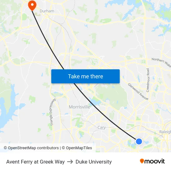 Avent Ferry at Greek Way to Duke University map